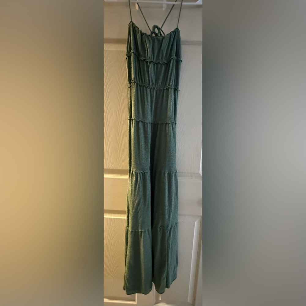 Free People Forest Green Ruffled Dress